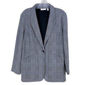 Susan Graver Womens L Petite Blazer LK Fusion Plaid Knit Stretch Revere Collar